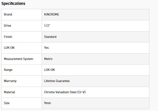 KINCROME K26091 LOKON SOCKET 1/2DR 9MM - Image 2