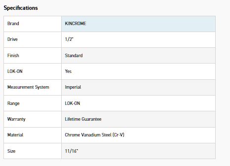 KINCROME K26195 LOKON DEEP SOCKET 1/2DR 11/16 - Image 2