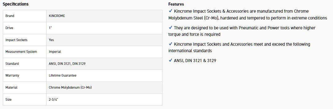 KINCROME K2659 IMPACT SKT 1DRV 2-3/4 - Image 2