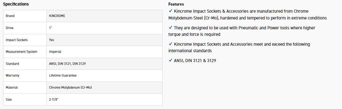 KINCROME K2661 IMPACT SKT 1DRV 2-7/8 - Image 2