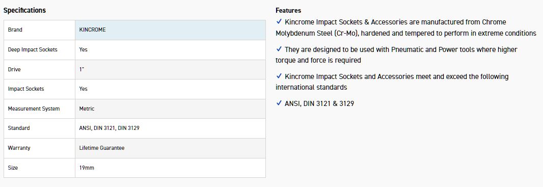 KINCROME K2672 IMPACT SKT DEEP 1 DR 19MM - Image 2