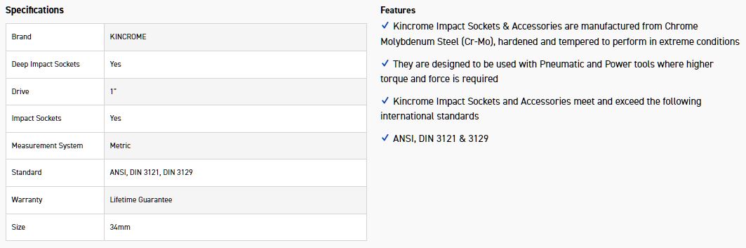 KINCROME K2686 IMPACT SKT DEEP 1 DR 34MM - Image 2