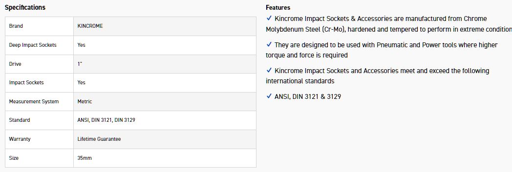 KINCROME K2687 IMPACT SKT DEEP 1 DR 35MM - Image 2