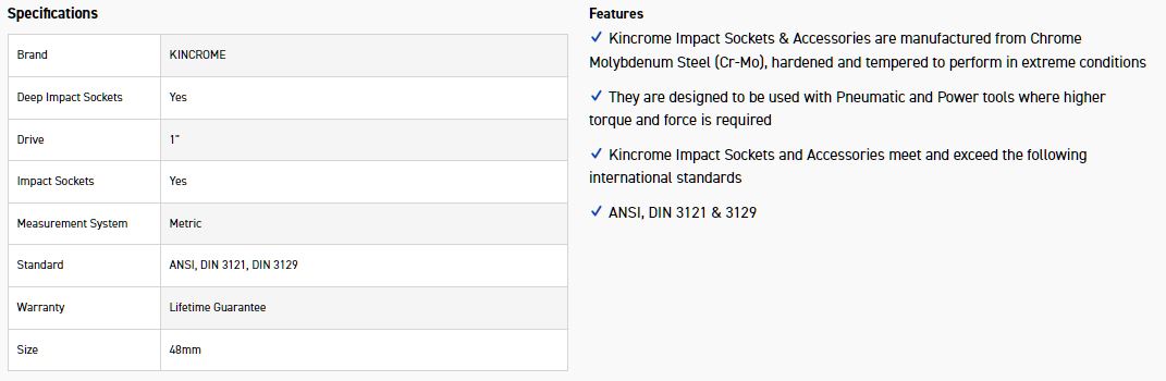 KINCROME K2698 IMPACT SKT DEEP 1 DR 48MM - Image 2