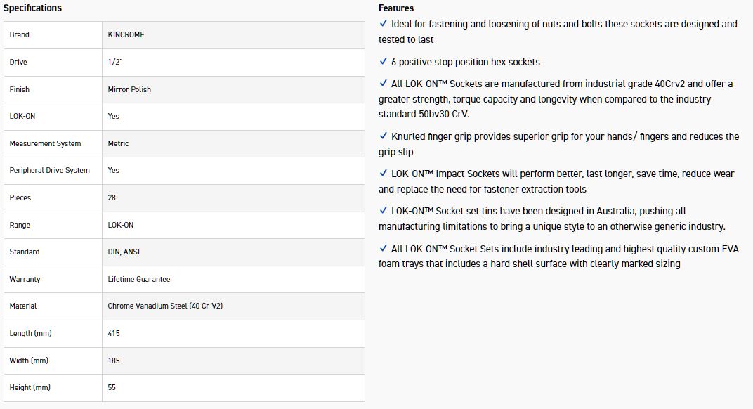 KINCROME K27021 LOKON SET 1/2 28P STD&DEEP-MET - Image 2