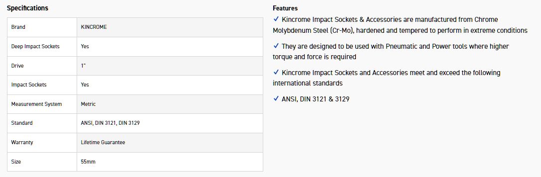 KINCROME K2704 IMPACT SKT DEEP 1 DR 55MM - Image 2