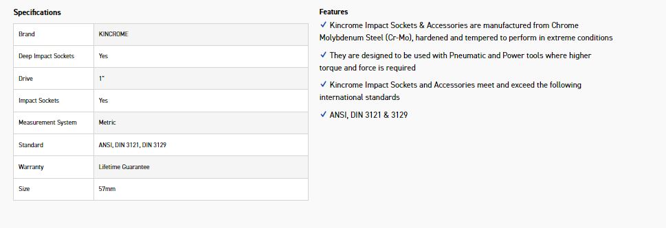 KINCROME K2706 IMPACT SKT DEEP 1 DR 57MM - Image 2