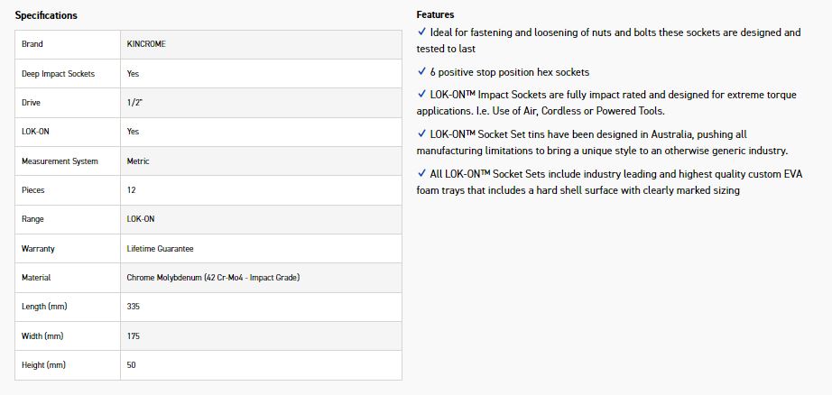 KINCROME K27072 LOKON IMP SET 12P 1/2 DEEP-MET - Image 5