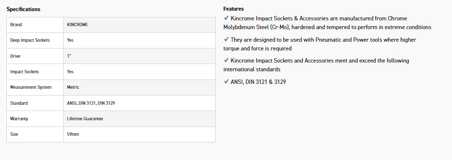 KINCROME K2708 IMPACT SKT DEEP 1 DR 59MM - Image 2