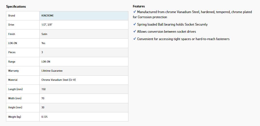 KINCROME K27098 LOKON DRIVE ADAPTOR SET 3PC - Image 2