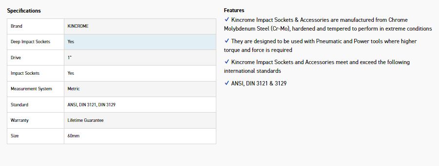 KINCROME K2709 IMPACT SKT DEEP 1 DR 60MM - Image 2
