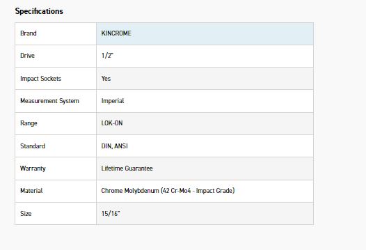KINCROME K27150 LOKON IMPACT SKT 1/2DRV 15/16 - Image 2