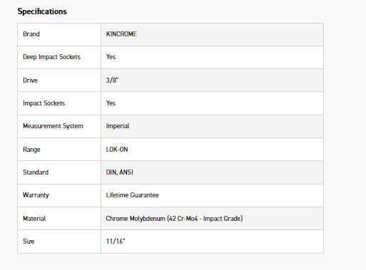 KINCROME K27233 LOKON IMP SKT DEEP 3/8DR 11/16 - Image 2