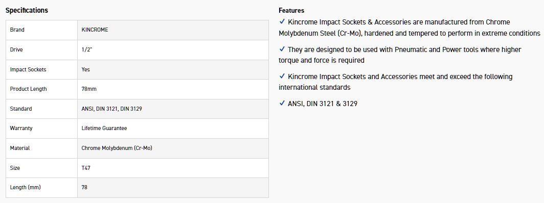 KINCROME K2766 TORX IMPACT 1/2DR T47 x 78MM - Image 2