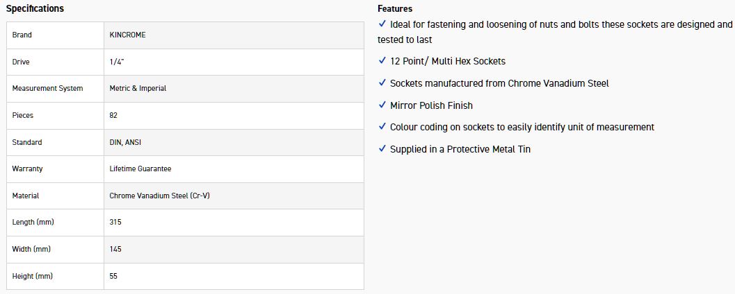 KINCROME K28003 SKT SET 82P 1/4D MET/AF STD/DP - Image 3
