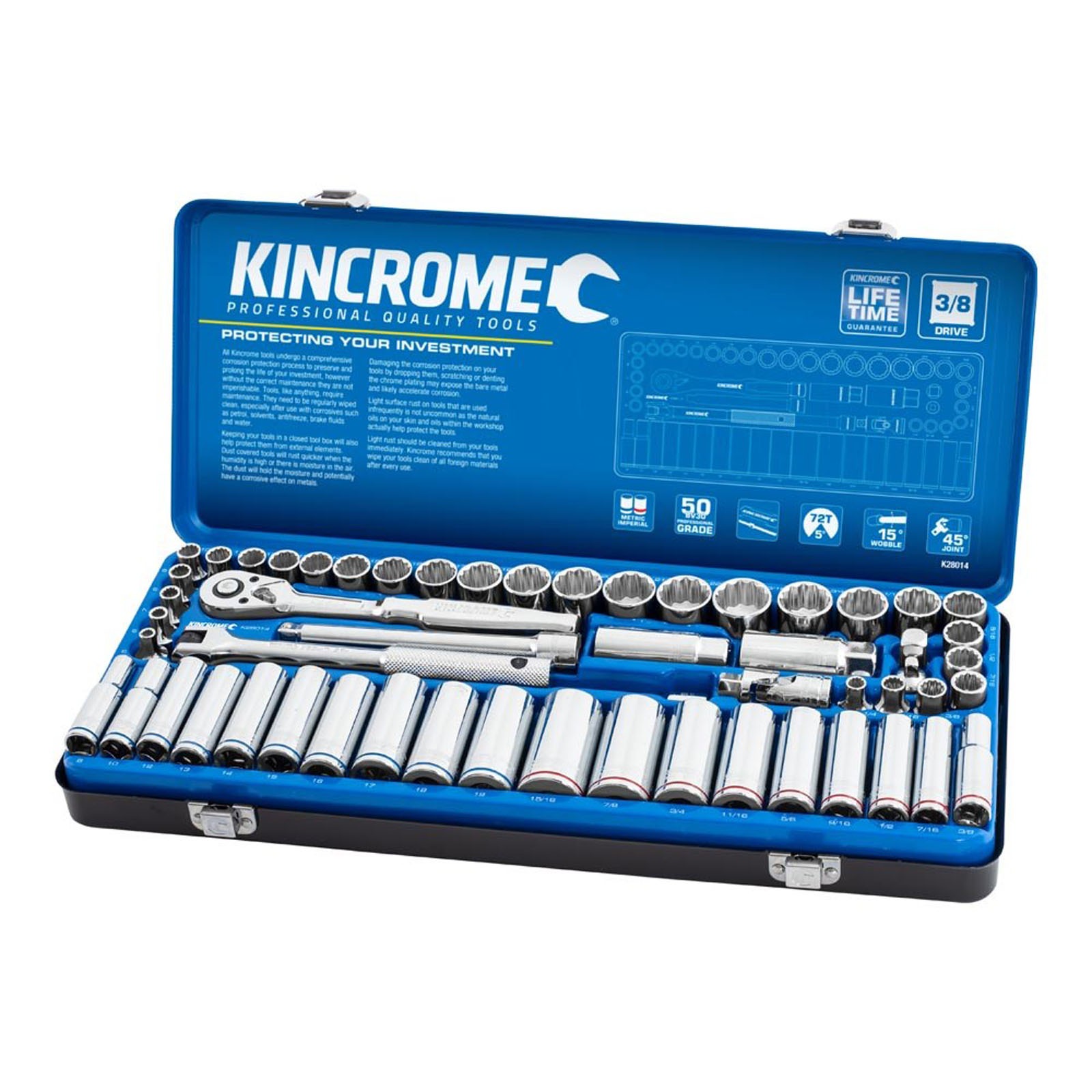 KINCROME K28014 SKT SET 57P 3/8D MET/AF STD/DP