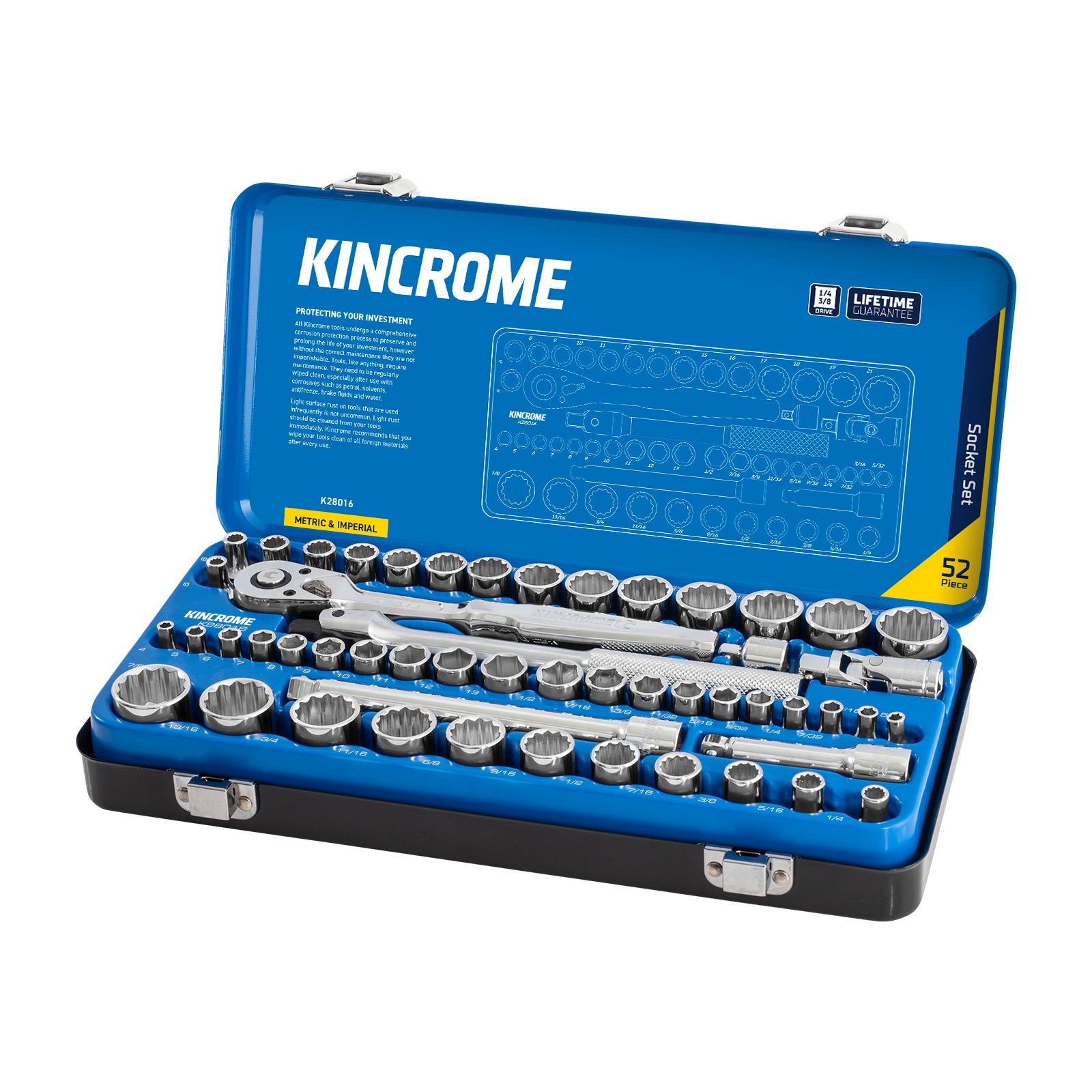 KINCROME K28016 SKT SET 52P 1/4 & 3/8D MET/IMP