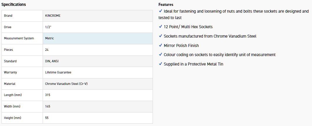 KINCROME K28020 SKT SET 24P 1/2DR MET - Image 3