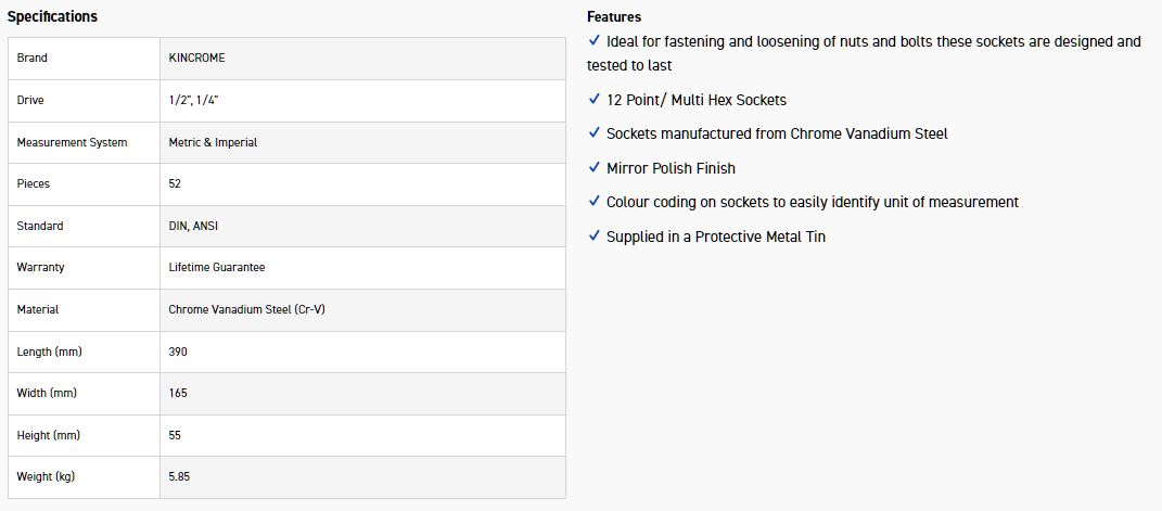 KINCROME K28032 SKT SET 52P 1/4 & 1/2D MET/IMP - Image 2