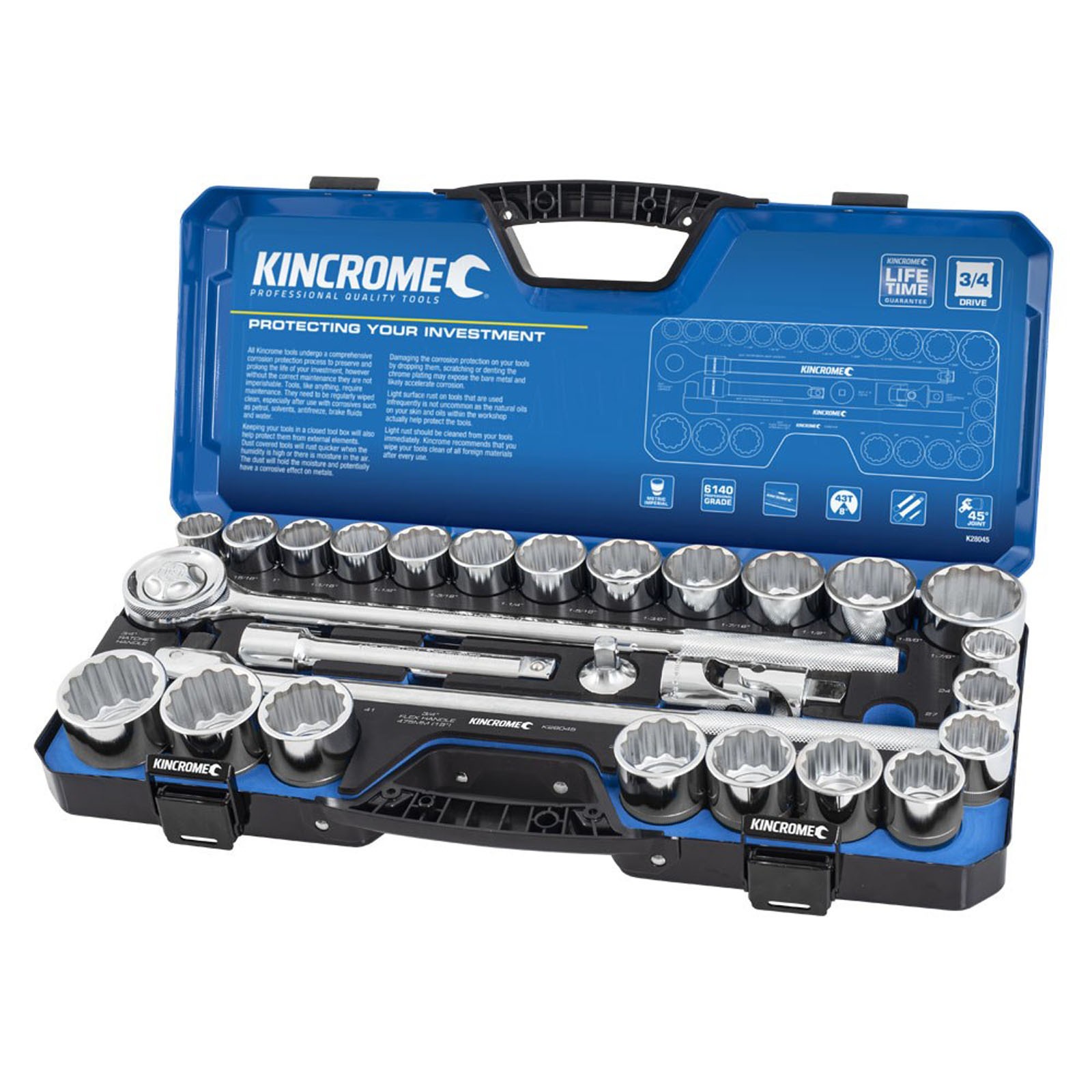 KINCROME K28045 SOCKET SET 3/4 DRV 28P MET/AF