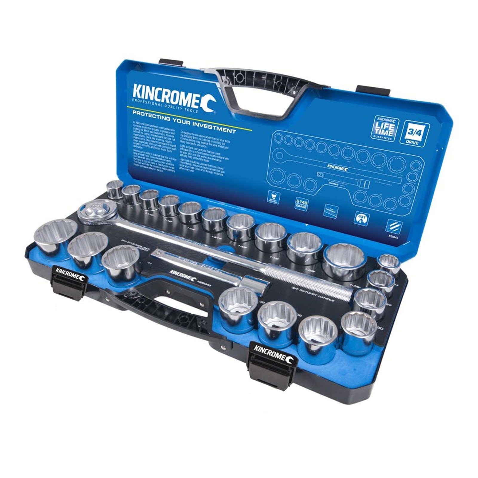 KINCROME K28046 SOCKET SET 3/4 DRV 22P MET/AF
