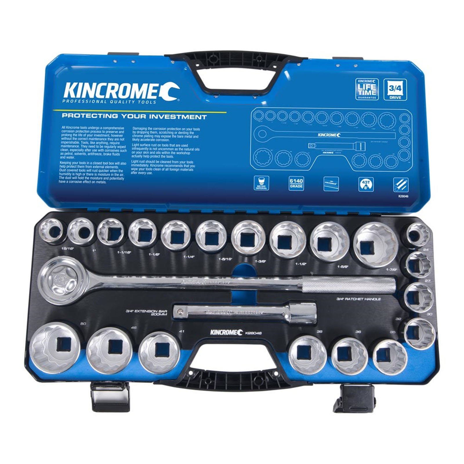 KINCROME K28046 SOCKET SET 3/4 DRV 22P MET/AF - Image 2
