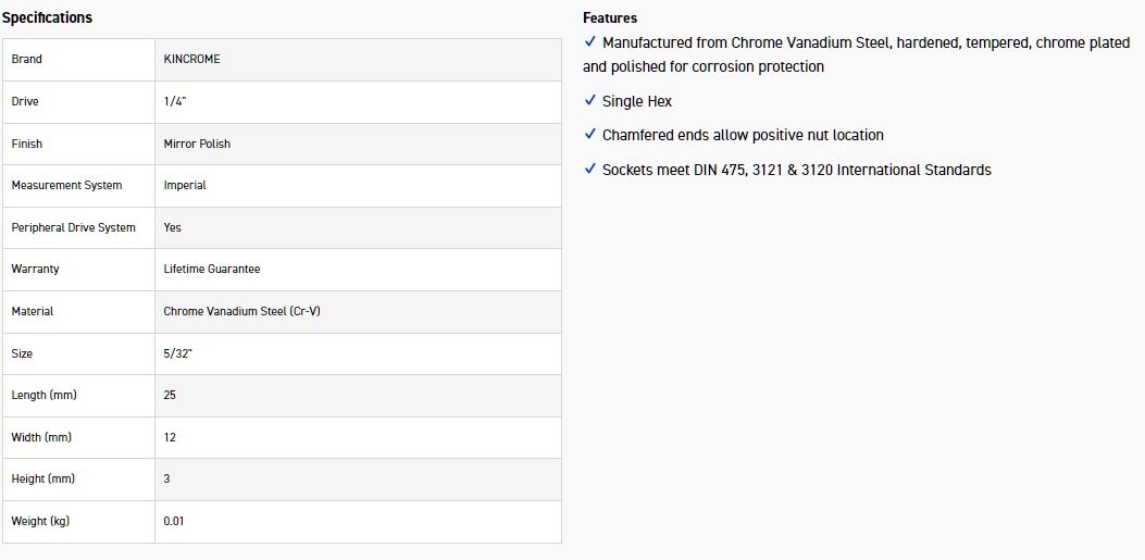 KINCROME K2812 SOCKET 1/4DR 5/32 (MP) - Image 2