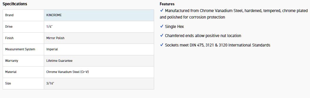 KINCROME K2813 SOCKET 1/4DR 3/16 (MP) - Image 2