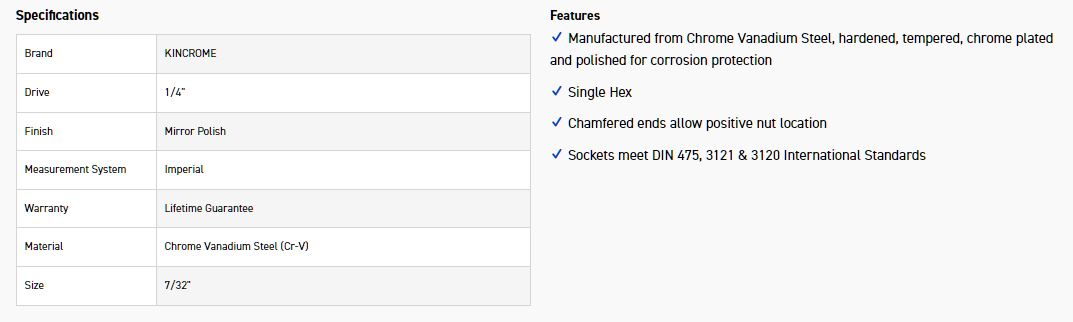 KINCROME K2814 SOCKET 1/4DR 7/32 (MP) - Image 2