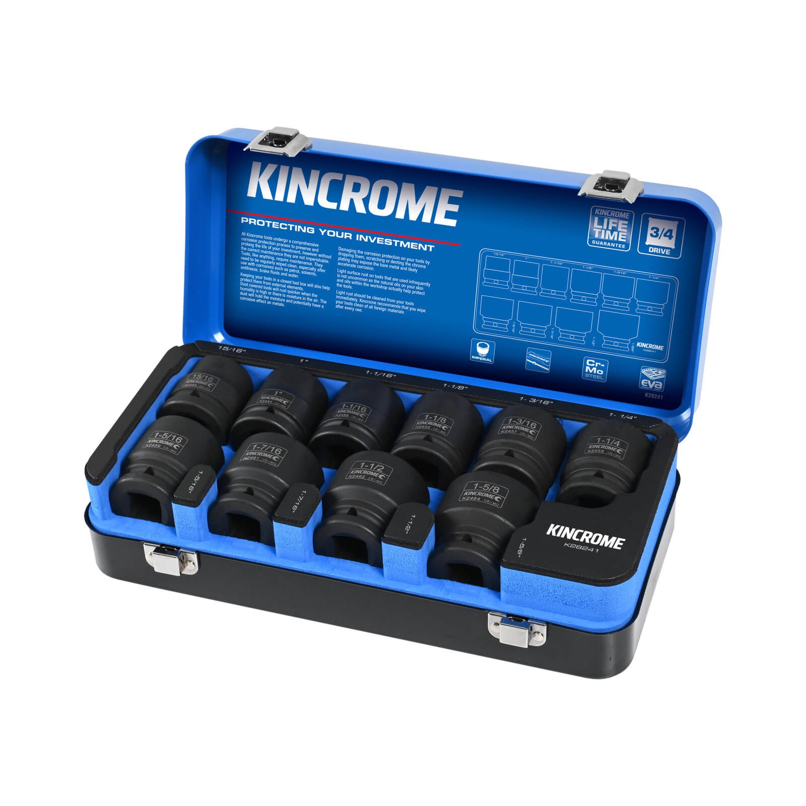 KINCROME K28241 IMPACT SKT SET 3/4" DR 10P IMP