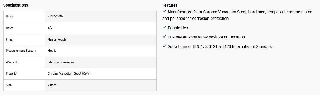 KINCROME K2875 SOCKET 1/2DR 23MM (MP) - Image 2