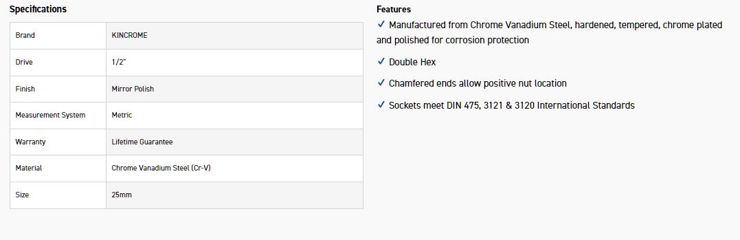 KINCROME K2877 SOCKET 1/2DR 25MM (MP) - Image 2