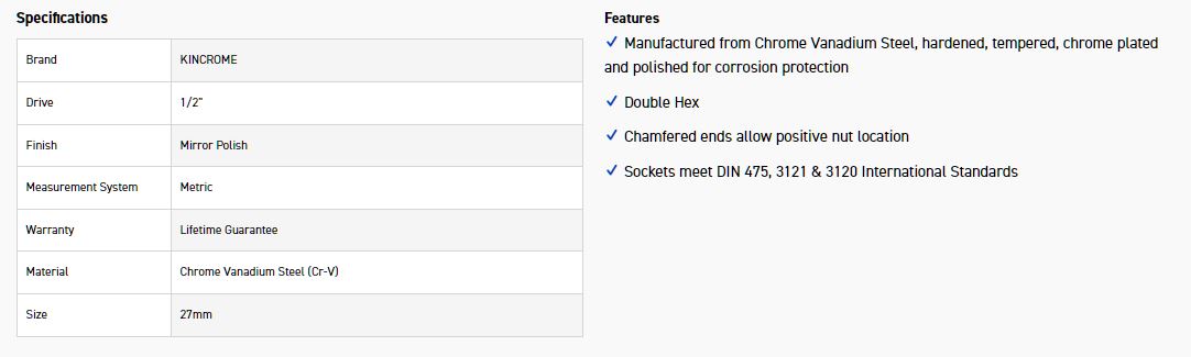 KINCROME K2879 SOCKET 1/2DR 27MM (MP) - Image 2