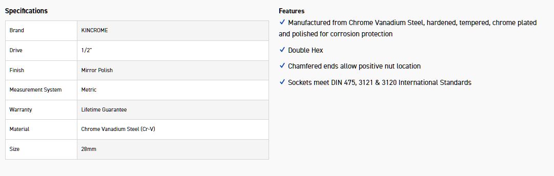 KINCROME K2880 SOCKET 1/2DR 28MM (MP) - Image 2