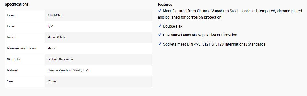 KINCROME K2881 SOCKET 1/2DR 29MM (MP) - Image 2