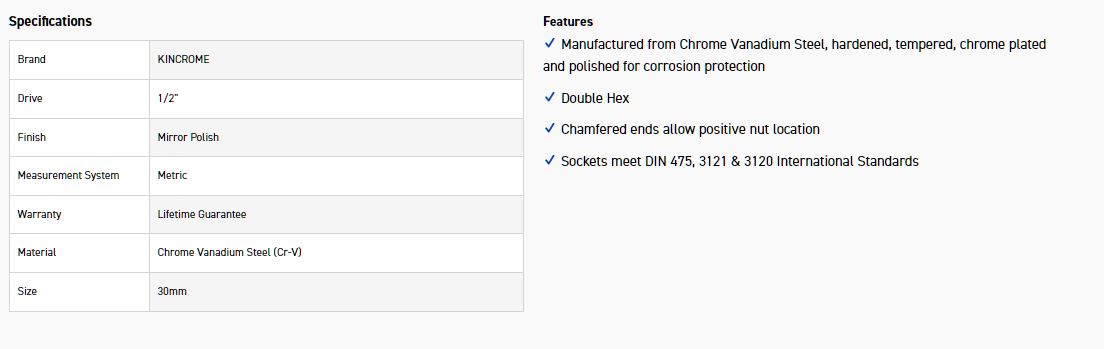 KINCROME K2882 SOCKET 1/2DR 30MM (MP) - Image 2
