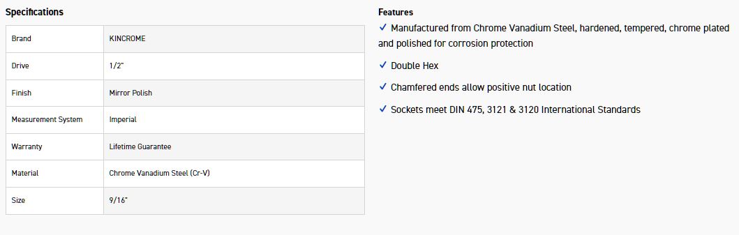 KINCROME K2887 SOCKET 1/2DR 9/16 (MP) - Image 2