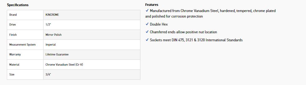 KINCROME K2892 SOCKET 1/2DR 3/4 (MP) - Image 2