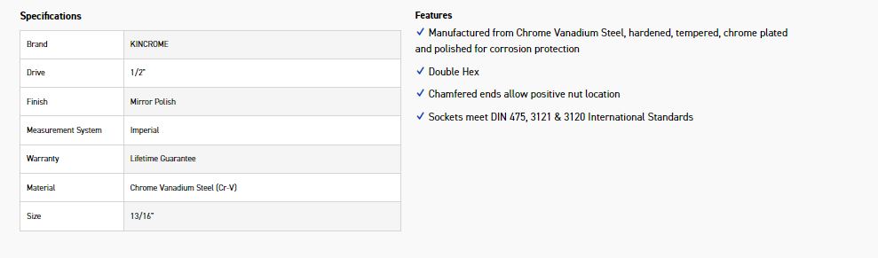 KINCROME K2894 SOCKET 1/2DR 13/16 (MP) - Image 2