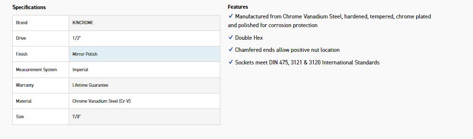 KINCROME K2895 SOCKET 1/2DR 7/8 (MP) - Image 2