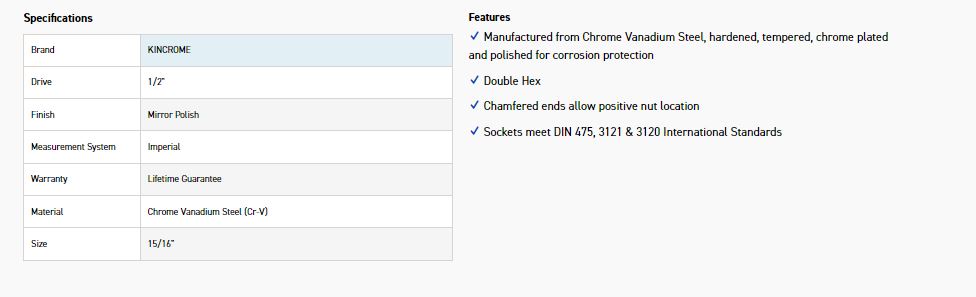 KINCROME K2896 SOCKET 1/2DR 15/16 (MP) - Image 2