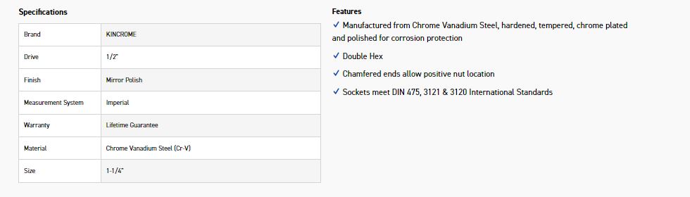 KINCROME K2902 SOCKET 1/2DR 1.1/4 (MP) - Image 2
