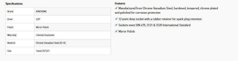 KINCROME K2951 SKT SPKPLG 3/8D 9/16 14MM (MP) - Image 2