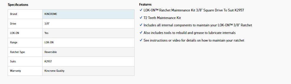 KINCROME K2957RK MAINTENANCE KIT FOR K2957 - Image 4