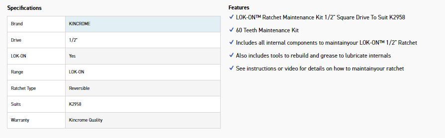 KINCROME K2958RK MAINTENANCE KIT FOR K2958 - Image 4