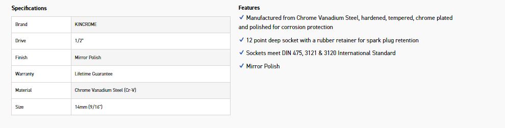 KINCROME K2962 SKT SPKPLG 1/2D 9/16 14MM (MP) - Image 2