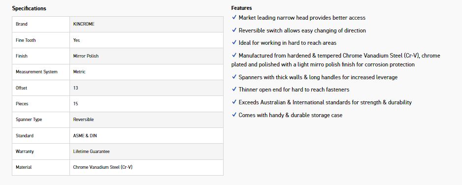 KINCROME K3015 15P REVERSE GEAR SPANNER-MET - Image 3
