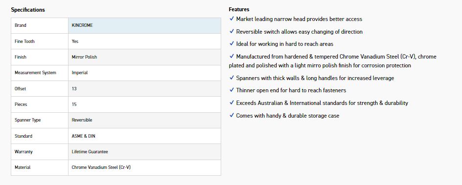 KINCROME K3016 15P REVERSE GEAR SPANNER-IMP - Image 3