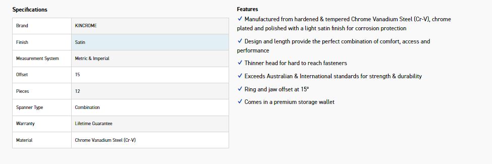 KINCROME K3020 12P COMBO SPAN SET MET/IMP - Image 4