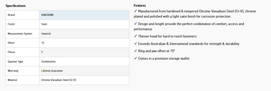 KINCROME K3021 7P JUMBO COMBO SPANNER SET IMP - Image 2